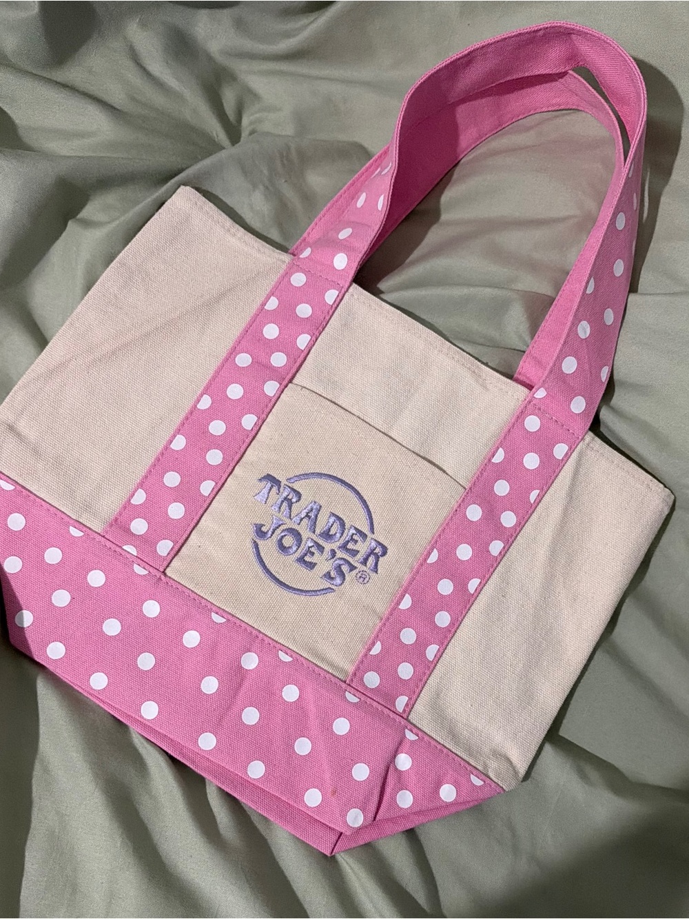 Trader Joe's Pink Polka Dot Canvas Tote
